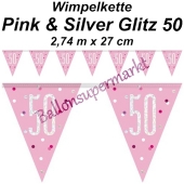 Wimpelkette Pink & Silver Glitz 50 zum 50. Geburtstag