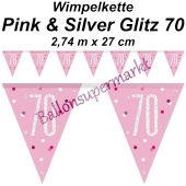 Wimpelkette Pink & Silver Glitz 70 zum 70. Geburtstag