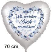 Wir werden Dich vermissen Vergissmeinnicht. Herzluftballon. 70 cm inklusive Helium