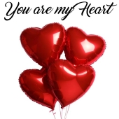 You are my heart: 4 rote Herzluftballons aus Folie mit Helium im Karton