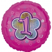 Luftballon aus Folie zum 1. Geburtstag, rosa Rundballon, Mädchen, Zahl 1, inklusive Ballongas
