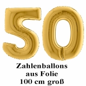 Zahlendeko aus großen 100cm Luftballons, Zahl 50 in Gold