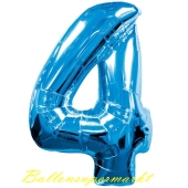 Zahlendekoration Zahl 4, Vier, Großer Luftballon aus Folie, Blau, 1 Meter hoch, Folienballon Dekozahl