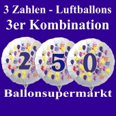 Zahlen-Luftballons aus Folie, 3 Zahlen Kombination zu Geburtstag und Jubiläum