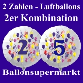 Zahlen-Luftballons aus Folie, 2 Zahlen, zu Geburtstag und Jubiläum