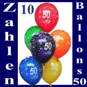 Luftballons mit der Zahl 50 zum 50. Geburtstag, 10 Stück