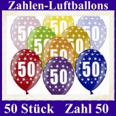 Luftballons mit der Zahl 50 zum 50. Geburtstag, 50 Stück, bunt gemischt, 30-33 cm