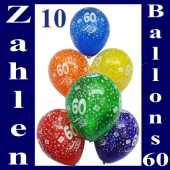 Luftballons mit der Zahl 60 zum 60. Geburtstag, 10 Stück