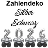 Zahlendekoration Silvester 2026 silber 36cm grosse Zahlenluftballons