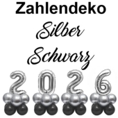 Zahlendekoration Silvester 2026 silber 36cm grosse Zahlenluftballons