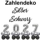 Zahlendekoration Silvester 2027 silber 36cm grosse Zahlenluftballons