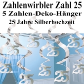 Zahlenwirbler, Zahlendekoration, silber, Zahl 25, zur Silbernen Hochzeit