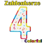 Zahlenkerze Zahl 4, Colorful Candle, zu Geburtstag, Jubiläum und Kindergeburtstag