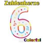 Zahlenkerze Zahl 6, Colorful Candle, zu Geburtstag, Jubiläum und Kindergeburtstag