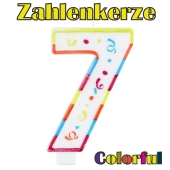 Zahlenkerze Zahl 7, Colorful Candle, zu Geburtstag, Jubiläum und Kindergeburtstag