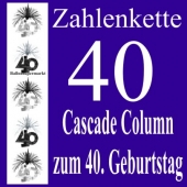 Zahlenkette Zahl 40, Geburtstagsdekoration Kaskade zum 40. Geburtstag