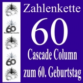 Zahlenkette Zahl 60, Geburtstagsdekoration Kaskade zum 60. Geburtstag
