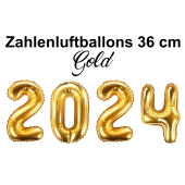 Zahlendekoration Silvester 2024 gold 36cm grosse Zahlen befüllbare Ballons aus Folie