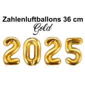 Zahlendekoration Silvester 2025 gold 36cm grosse Zahlen befüllbare Ballons aus Folie