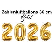 Zahlendekoration Silvester 2026 gold 36cm grosse Zahlen befüllbare Ballons aus Folie
