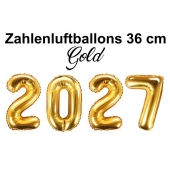 Zahlendekoration Silvester 2027 gold 36cm grosse Zahlen befüllbare Ballons aus Folie