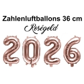 Zahlendekoration Silvester 2026 roségold 36cm grosse Zahlen befüllbare Ballons aus Folie