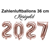 Zahlendekoration Silvester 2027 roségold 36cm grosse Zahlen befüllbare Ballons aus Folie