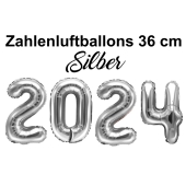 Zahlendekoration Silvester 2024 silber 36cm grosse Zahlen befüllbare Ballons aus Folie
