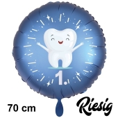 1. Zahn, Zahnparty Luftballon, Satin de Luxe, blau, 70 cm groß