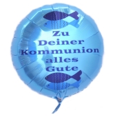 Zu Deiner Kommunion alles Gute, türkiser Luftballon aus Folie ohne Helium