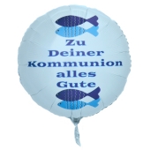 Zu Deiner Kommunion alles Gute, weißer Luftballon aus Folie mit Helium