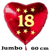 Großer roter Herzluftballon in Rot mit Ballongas Helium zum 18. Geburtstag, Zahl 18, Stars