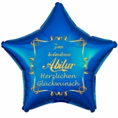 Zum bestandenen Abitur Herzlichen Glückwunsch, blauer Stern-Luftballon aus Folie mit Helium Ballongas