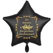 Zum bestandenen Abitur Herzlichen Glückwunsch, schwarzer Stern-Luftballon aus Folie