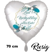 Zum Hochzeitstag alles Gute! Herzluftballon aus Folie, Satin de Luxe, weiß, 70 cm, inklusive Helium