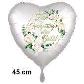 Zum Hochzeitstag alles Gute! White Roses. Herzluftballon aus Folie, Satin de Luxe, weiß, 45 cm, inklusive Helium