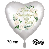 Zum Hochzeitstag alles Gute! White Roses. Herzluftballon aus Folie, Satin de Luxe, weiß, 70 cm, inklusive Helium