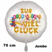 Zur Einschulung viel Glück, runder weißer Luftballon aus Folie, 70 cm, inklusive Helium