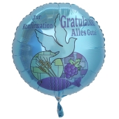 Zur Konfirmation Gratulation Alles Gute!, Luftballon in Türkis aus Folie mit Helium