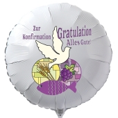 Zur Konfirmation Gratulation Alles Gute!, Luftballon in Weiß aus Folie mit Helium