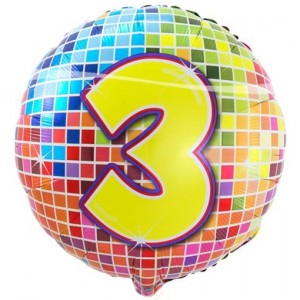 Luftballon aus Folie zum 3. Geburtstag, Birthday Blocks 3, ohne Ballongas