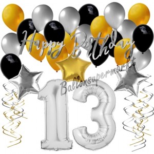 Latex-Luftballons Zum 13. Geburtstag – Glitzer Schwarz & Silber, 6er-Pack, 30 Cm