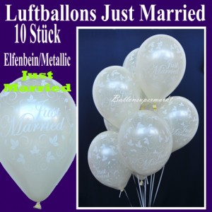Luftballons „Just Married“ – weiße Metallic-Ballons mit goldenem Aufdruck  (10 Stück)