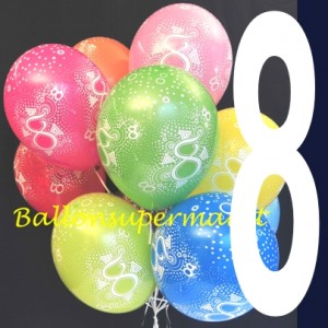 Latex-Geburtstagsballons '8' – 12 Zoll, Mehrfarbig, Für 8. Geburtstag, Packung Mit 10