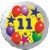 Luftballon aus Folie, 11. Geburtstag, Luftballons und Sterne Zahl 11, ohne Helium