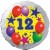 Luftballon aus Folie, 12. Geburtstag, Luftballons und Sterne Zahl 12, ohne Helium