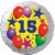 Luftballon aus Folie, 15. Geburtstag, Luftballons und Sterne Zahl 15, ohne Helium