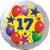 Luftballon aus Folie, 17. Geburtstag, Luftballons und Sterne Zahl 17, ohne Helium