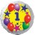 Luftballon aus Folie, 1. Geburtstag, Luftballons und Sterne Zahl 1, ohne Helium