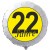 Luftballon aus Folie mit Helium, 22. Geburtstag, schwarz-gelb, "22 Jahre"